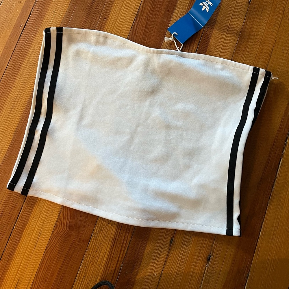 NWT Adidas White Top with Black Stripes, side zipper (M)